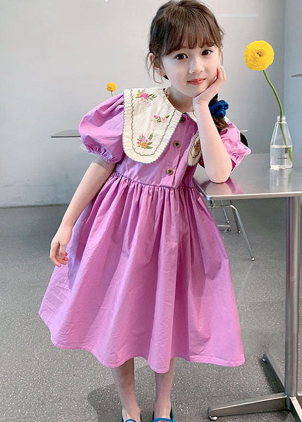 Boutique Purple Embroideried Patchwork Cotton Kids Girls Dress Summer LY5518 - fabuloryshop