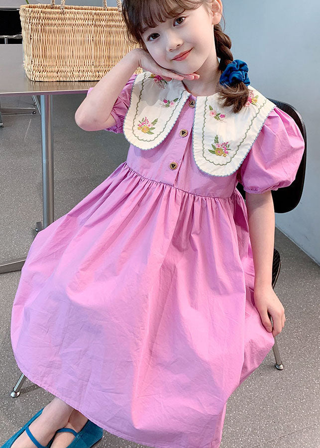 Boutique Purple Embroideried Patchwork Cotton Kids Girls Dress Summer LY5518 - fabuloryshop
