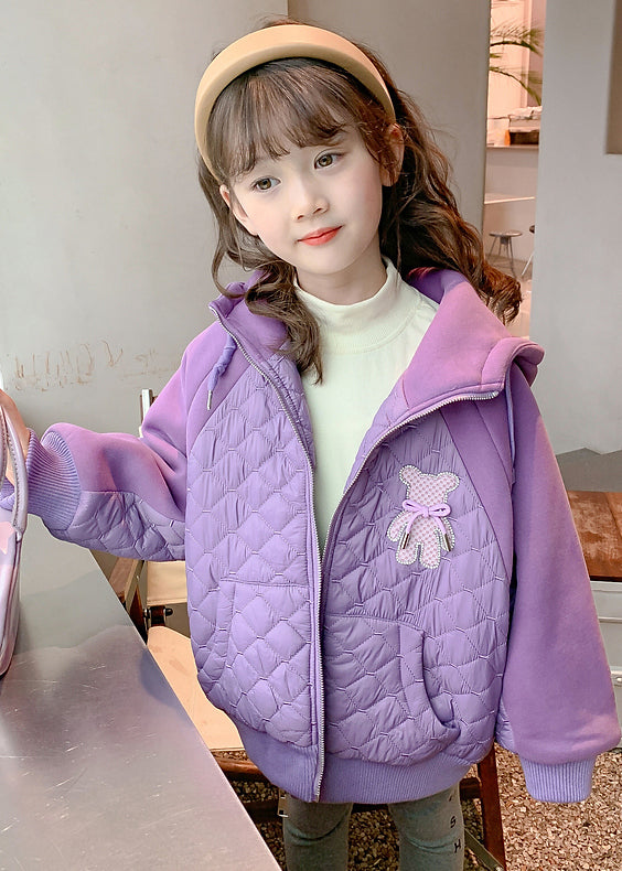 Boutique Purple Hooded Pockets Fine Cotton Filled Kids Girls Coat Winter Ada Fashion