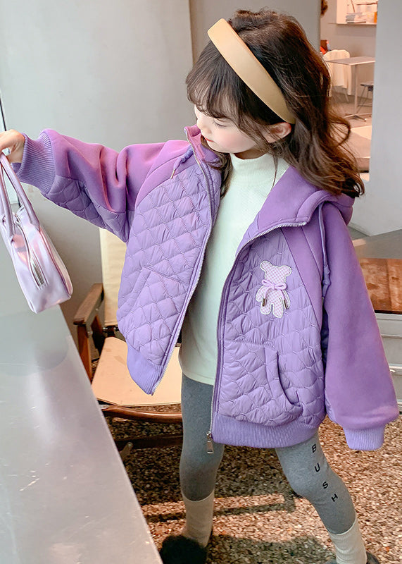 Boutique Purple Hooded Pockets Fine Cotton Filled Kids Girls Coat Winter Ada Fashion