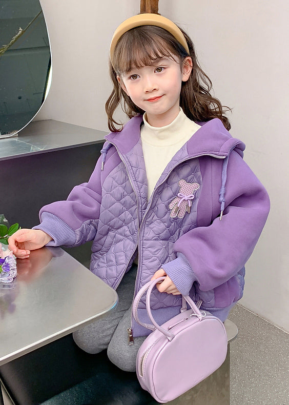 Boutique Purple Hooded Pockets Fine Cotton Filled Kids Girls Coat Winter Ada Fashion