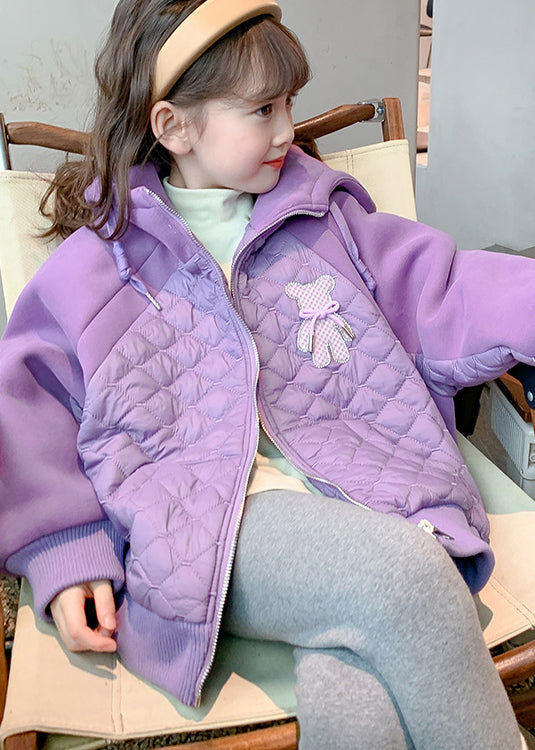 Boutique Purple Hooded Pockets Fine Cotton Filled Kids Girls Coat Winter Ada Fashion