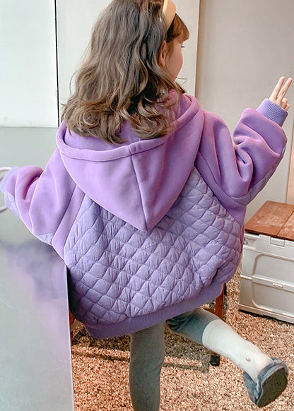 Boutique Purple Hooded Pockets Fine Cotton Filled Kids Girls Coat Winter Ada Fashion