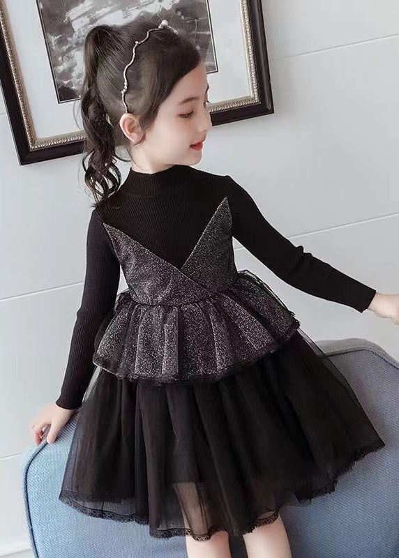 Boutique Purple O Neck Tulle Patchwork Knit Baby Girls Dress Fall Ada Fashion