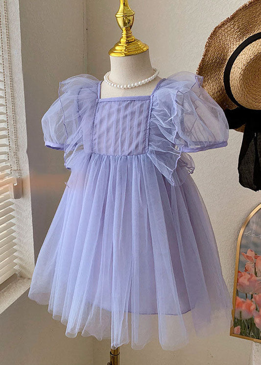 Boutique Purple Ruffled Patchwork Tulle Baby Girls Princess Dress Summer Ada Fashion