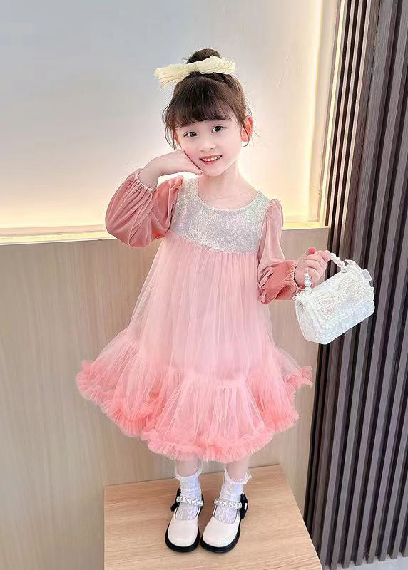 Boutique Purple Sequins Ruffled Patchwork Tulle Kids Girls Robe Dresses Fall Ada Fashion