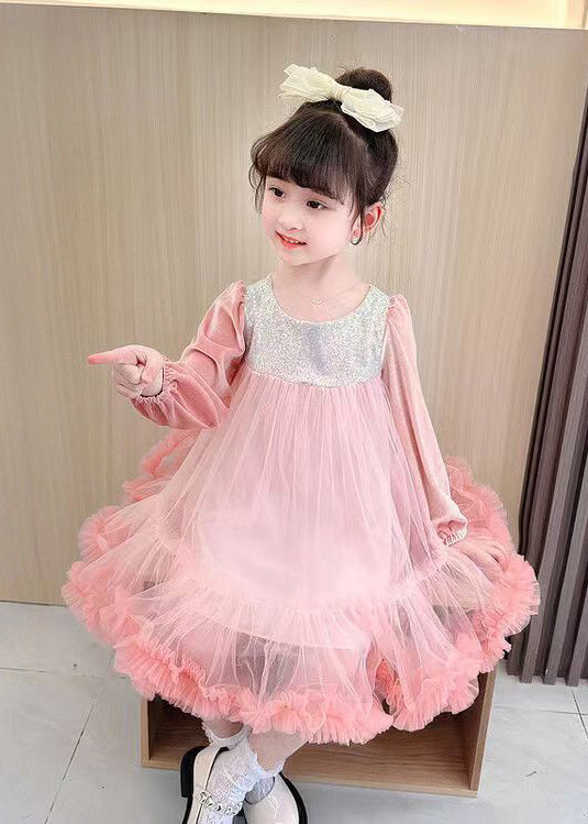 Boutique Purple Sequins Ruffled Patchwork Tulle Kids Girls Robe Dresses Fall Ada Fashion