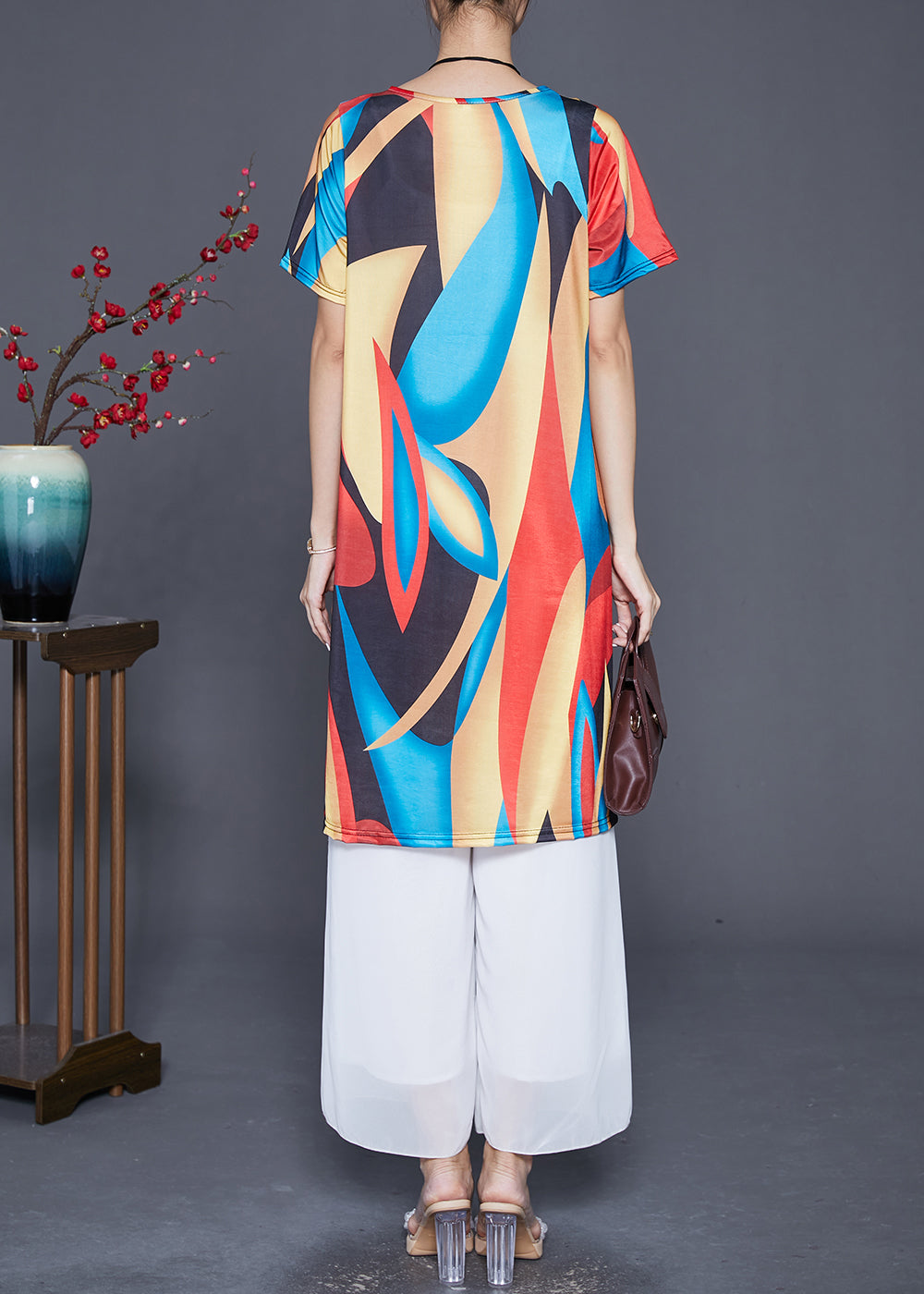 Boutique Red Blue Oversized Print Ice Silk Mini Dress Summer Ada Fashion