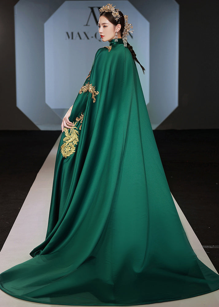 Boutique Retro Green Embroidered Tassel Cape And Dress Set Ada Fashion