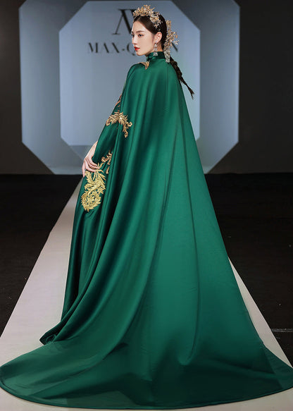 Boutique Retro Green Embroidered Tassel Cape And Dress Set Ada Fashion