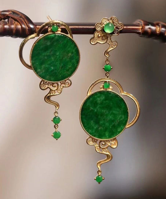 Boutique Retro Green Jade Patchwork 14K Drop Earrings Ada Fashion