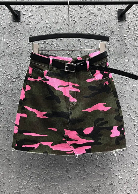 Boutique Rose Camouflage Pockets Patchwork Denim Skirt Summer Ada Fashion