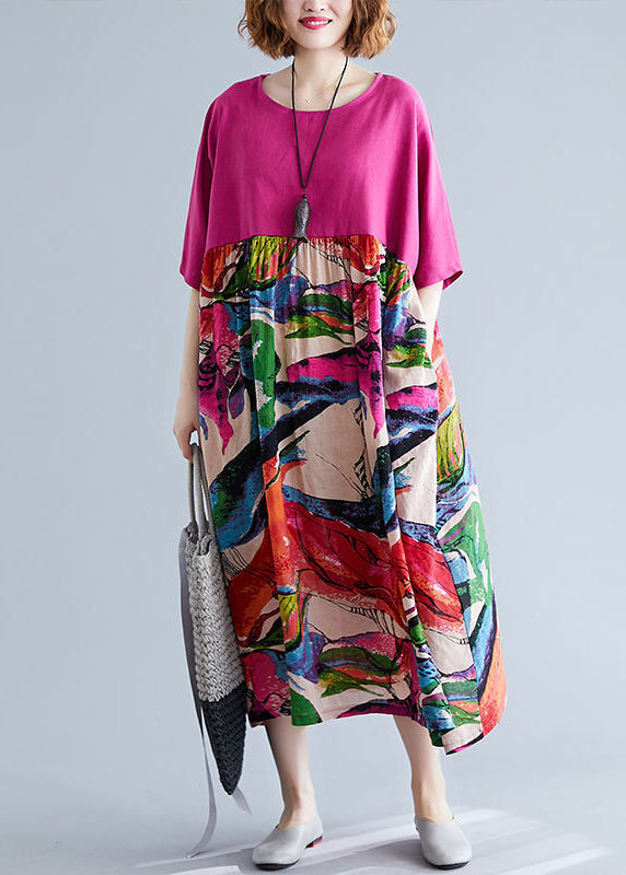 Boutique Rose Oversized Patchwork Print Cotton Maxi Dresses Half Sleeve LY0919 - fabuloryshop