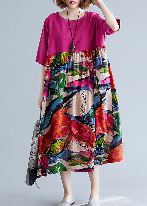 Boutique Rose Oversized Patchwork Print Cotton Maxi Dresses Half Sleeve LY0919 - fabuloryshop