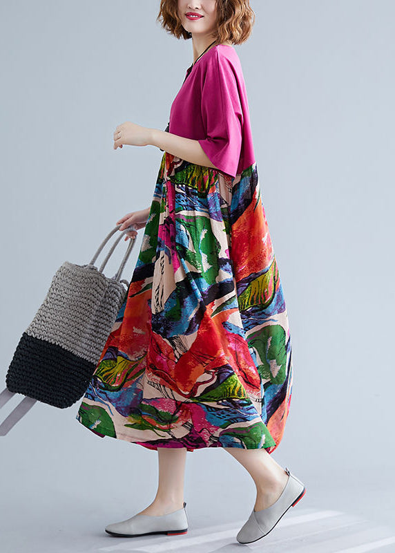 Boutique Rose Oversized Patchwork Print Cotton Maxi Dresses Half Sleeve LY0919 - fabuloryshop