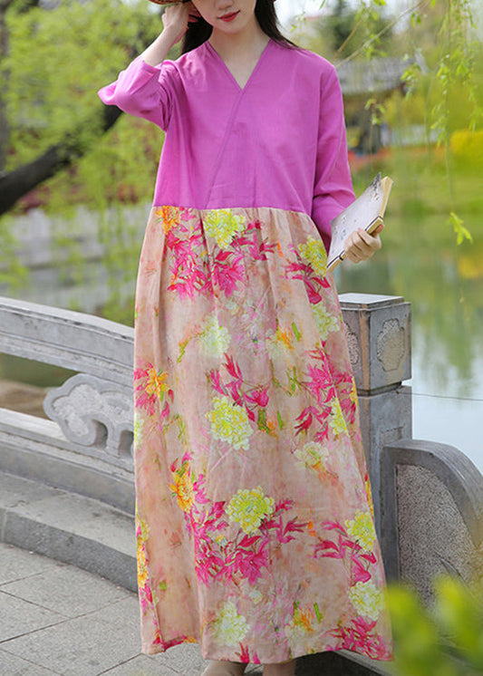 Boutique Rose Print Pockets Patchwork Cotton Long Dresses Summer Ada Fashion