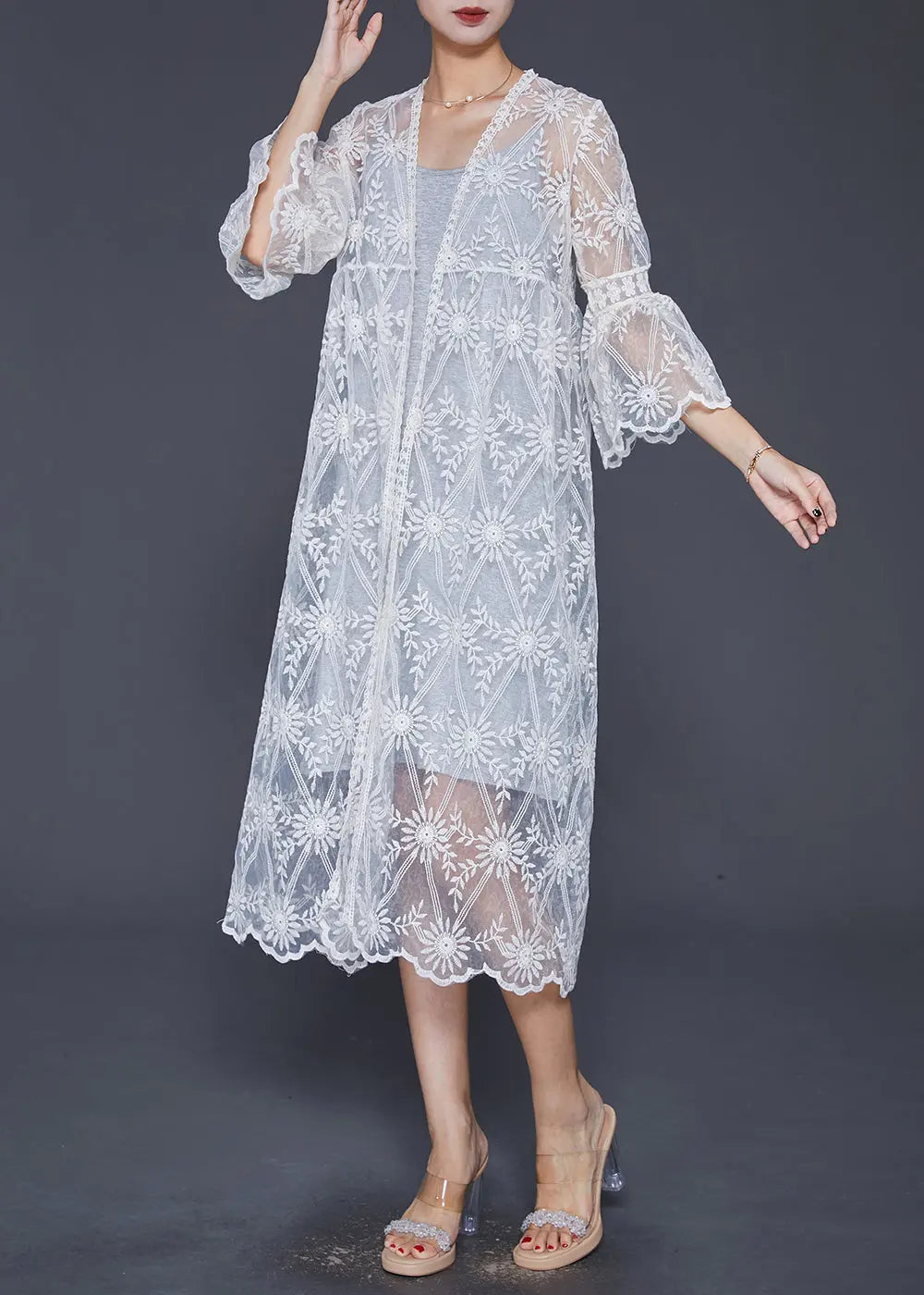 Boutique White Embroideried Hollow Out Lace Cardigan Summer Ada Fashion