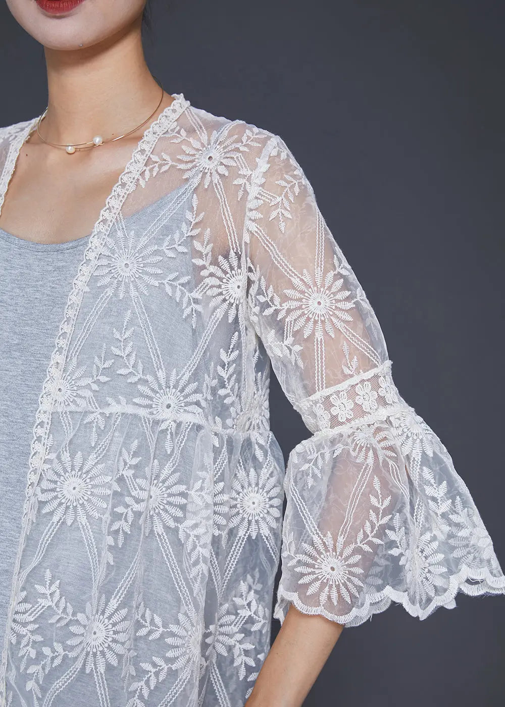 Boutique White Embroideried Hollow Out Lace Cardigan Summer Ada Fashion