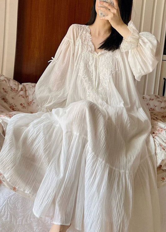 Boutique White Lace Wrinkled Patchwork Cotton Dresses Spring LY2759 - fabuloryshop