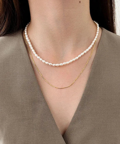 Boutique White Pearl Chain Layered Necklace Ada Fashion