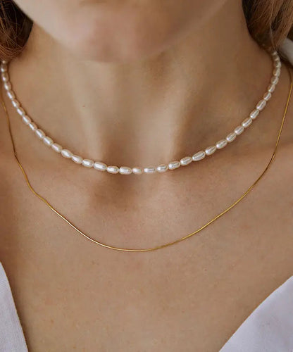 Boutique White Pearl Chain Layered Necklace Ada Fashion