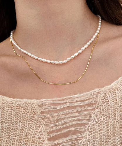 Boutique White Pearl Chain Layered Necklace Ada Fashion