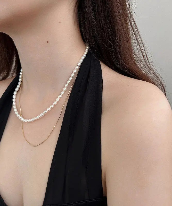Boutique White Pearl Chain Layered Necklace Ada Fashion