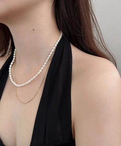 Boutique White Pearl Chain Layered Necklace Ada Fashion