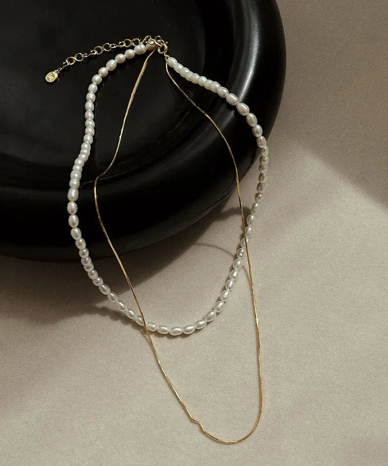 Boutique White Pearl Chain Layered Necklace Ada Fashion