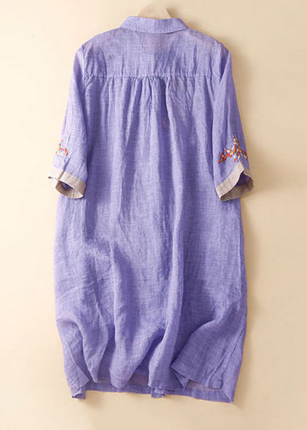 Boutique White Peter Pan Collar Embroideried Patchwork Linen Shirts Dresses Summer Ada Fashion