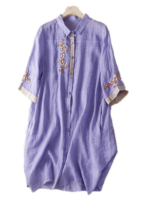 Boutique White Peter Pan Collar Embroideried Patchwork Linen Shirts Dresses Summer Ada Fashion