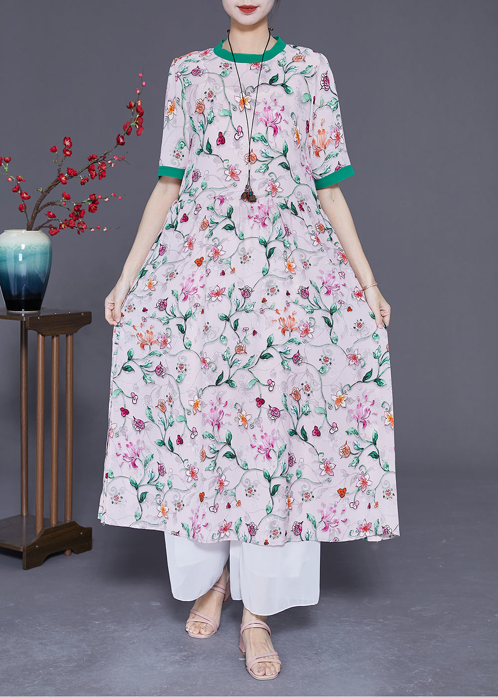 Boutique White Print Patchwork Tie Waist Silk Maxi Dresses Summer LY3696 - fabuloryshop