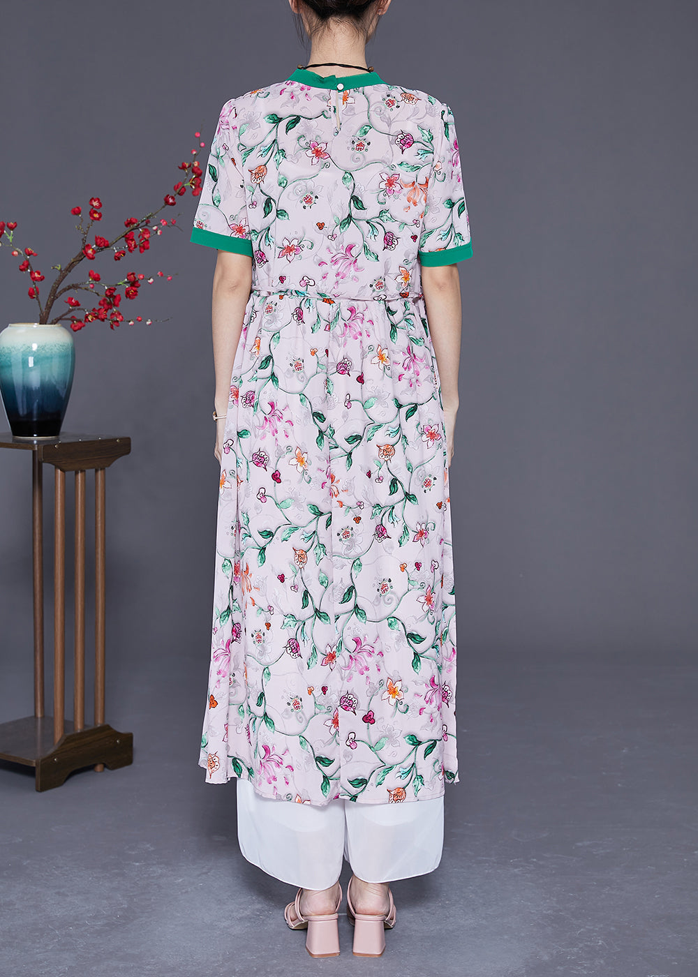 Boutique White Print Patchwork Tie Waist Silk Maxi Dresses Summer LY3696 - fabuloryshop