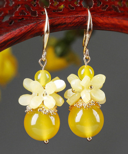 Boutique Yellow Agate Copper Jade Floral Drop Earrings LY2017 - fabuloryshop
