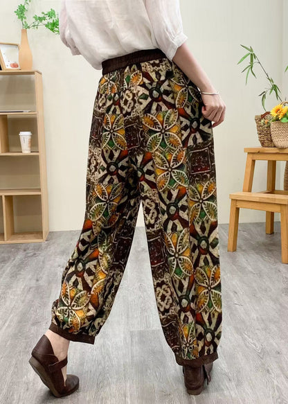 Boutique Yellow Elastic Waist Silk Linen Crop Harem Pants TQ1029 - fabuloryshop