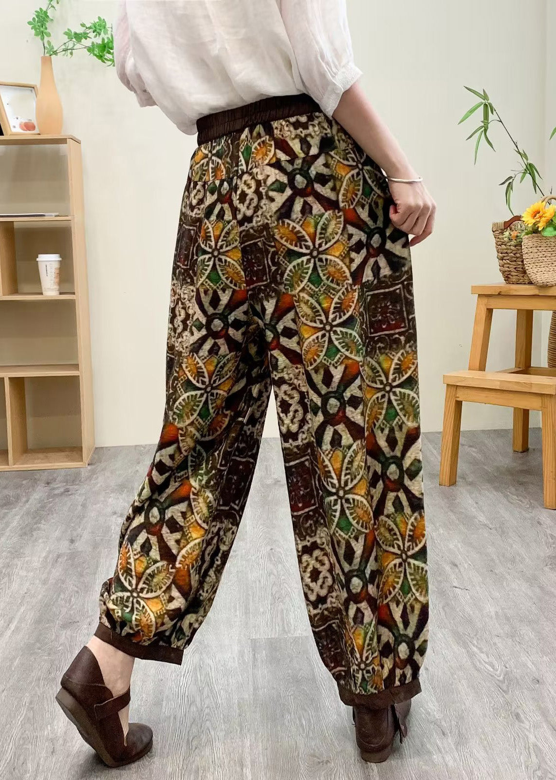 Boutique Yellow Elastic Waist Silk Linen Crop Harem Pants Ada Fashion