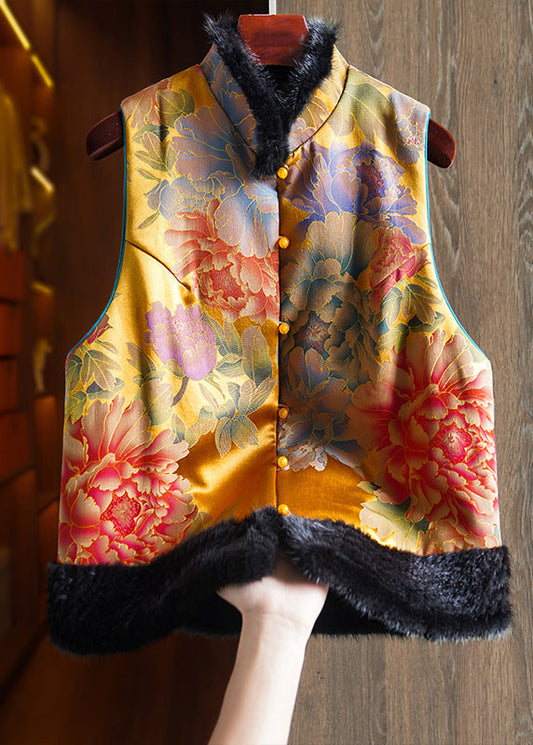 Boutique Yellow Mink Hair Patchwork Silk Fine Cotton Filled Vest Sleeveless Ada Fashion