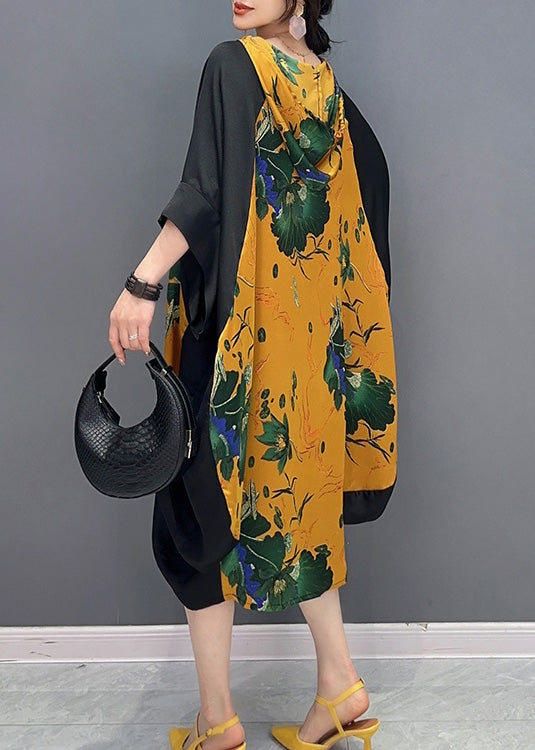 Boutique Yellow Neck Tie Print Party Hooded Long Dress SummerLY4349 - fabuloryshop