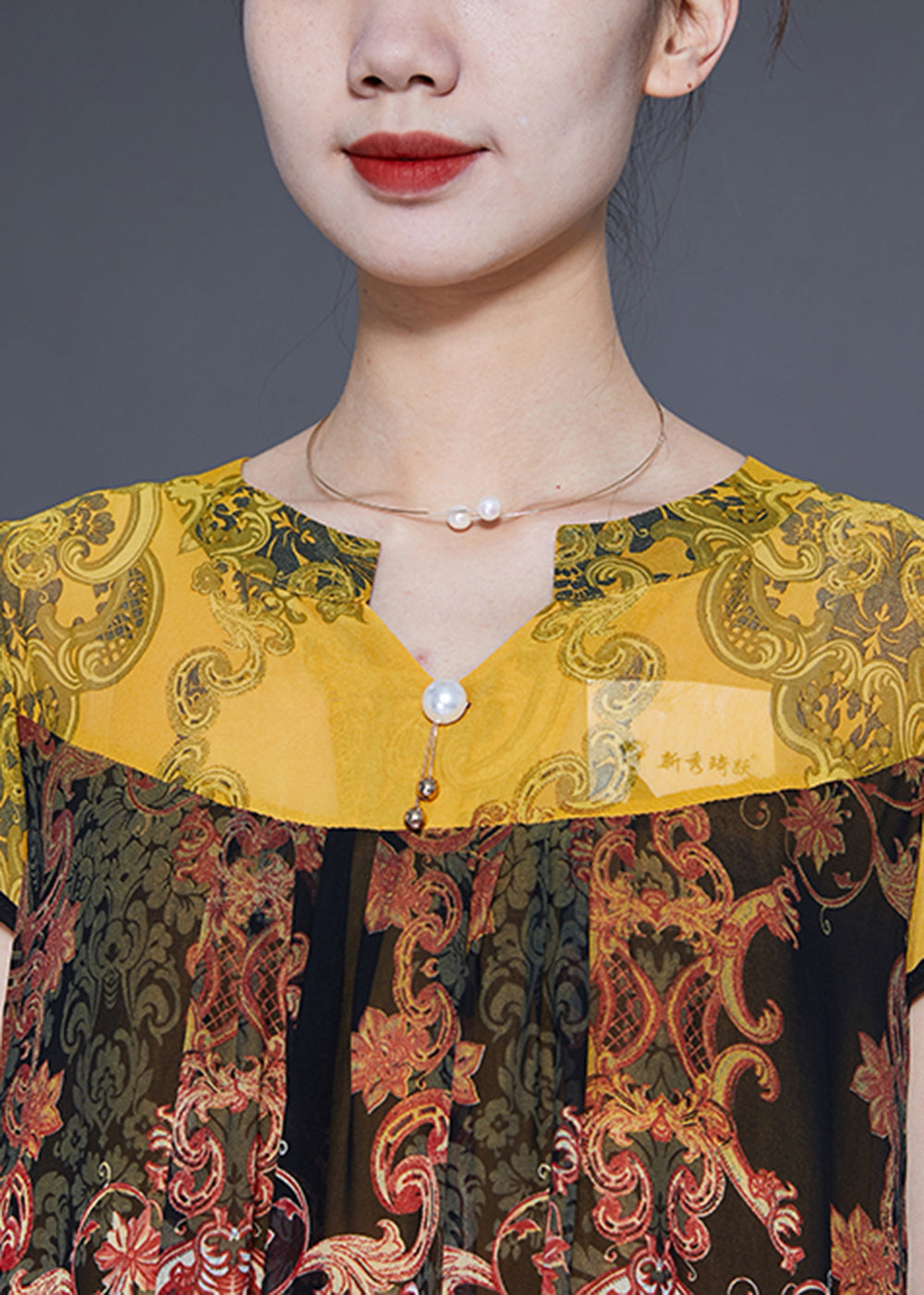 Boutique Yellow Oversized Patchwork Print Chiffon Dress Summer LY1851 - fabuloryshop