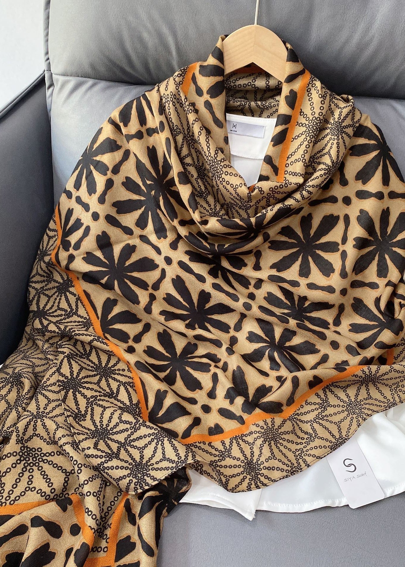 Boutique Yellow Print Cozy Versatile Cotton Shawl Ada Fashion