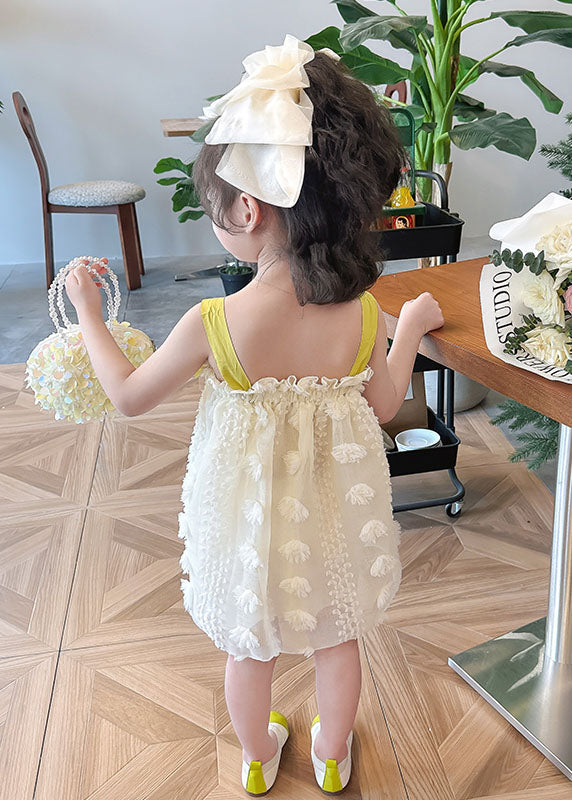 Boutique Yellow Ruffled Bow Patchwork Tulle Kids Girls Long Dress Summer LY5430 - fabuloryshop