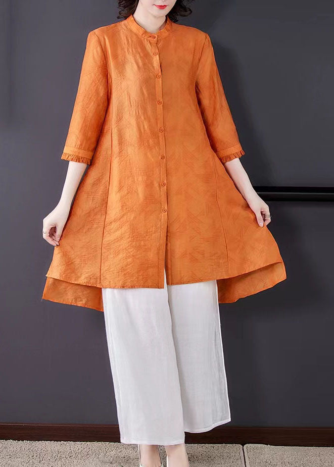 Boutique Yellow Stand Collar Tops And Pants Linen Two Piece Suit Set Spring LC0260 - fabuloryshop