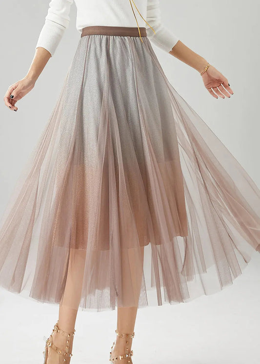 Brick Red Tulle A Line Skirt Gradient Color Summer Ada Fashion