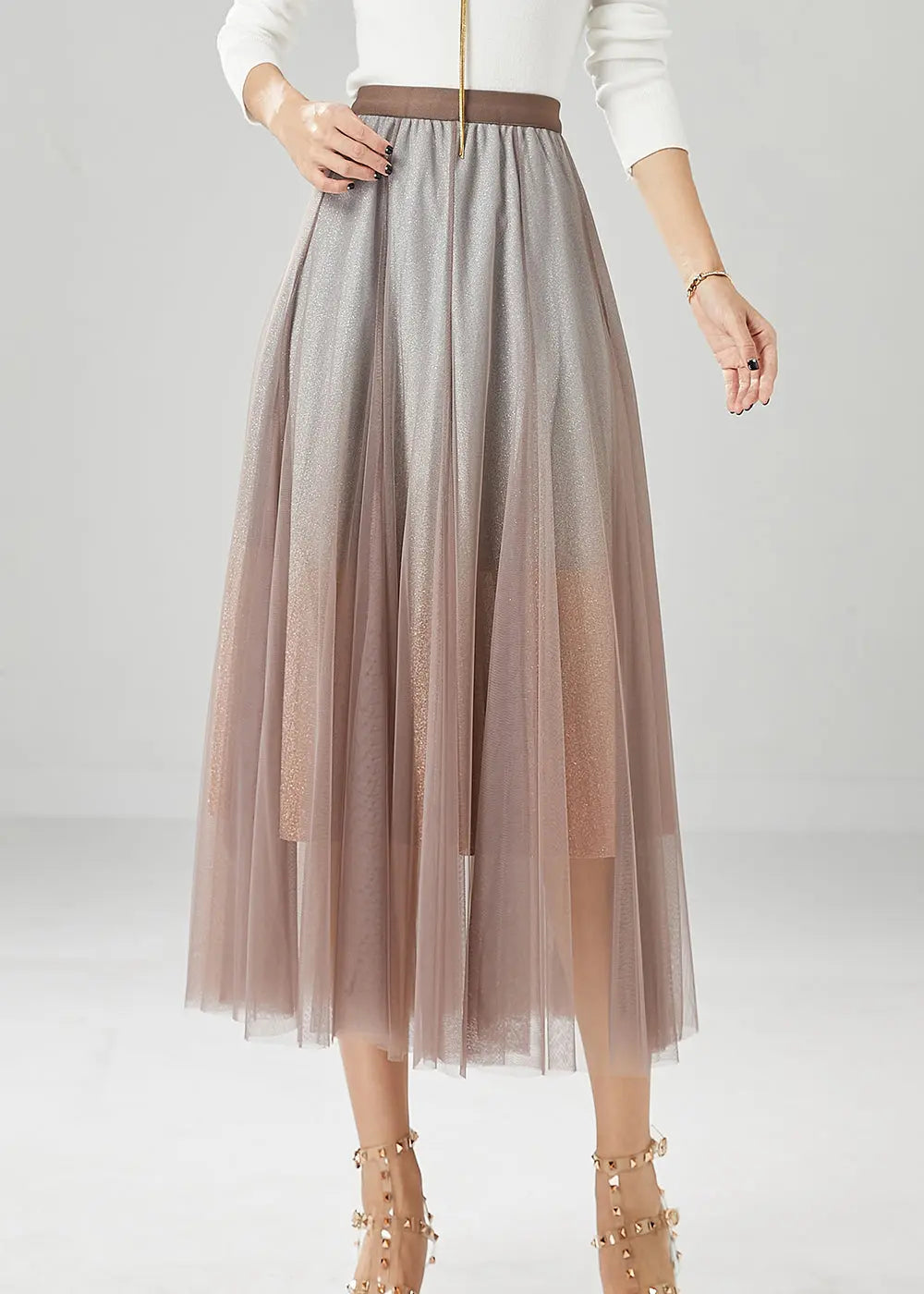 Brick Red Tulle A Line Skirt Gradient Color Summer Ada Fashion