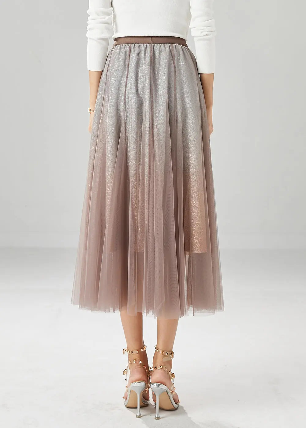 Brick Red Tulle A Line Skirt Gradient Color Summer Ada Fashion