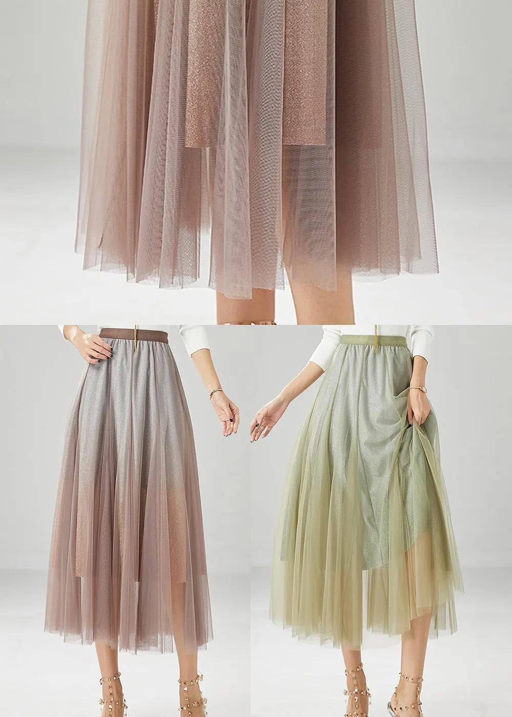 Brick Red Tulle A Line Skirt Gradient Color Summer Ada Fashion