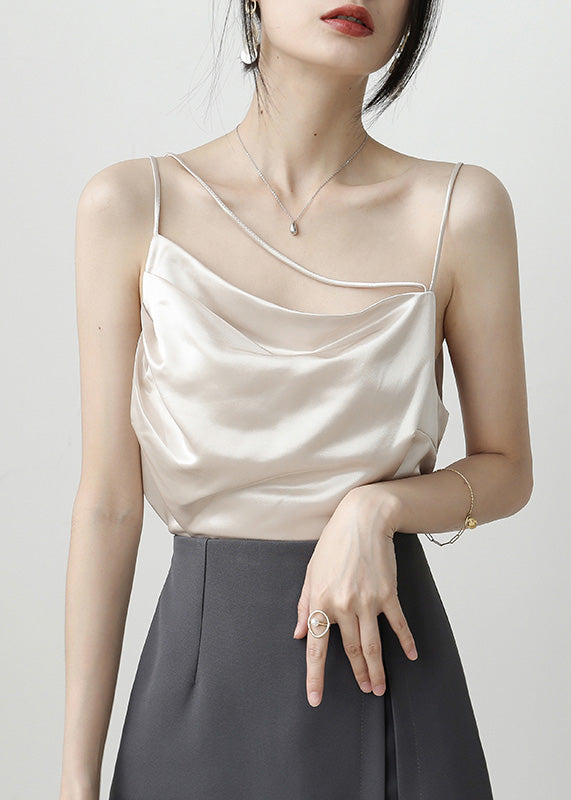 Brief Apricot Slash Neck Solid Satin Top Summer LY0405 - fabuloryshop