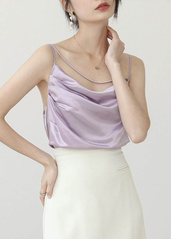 Brief Apricot Slash Neck Solid Satin Top Summer LY0405 - fabuloryshop