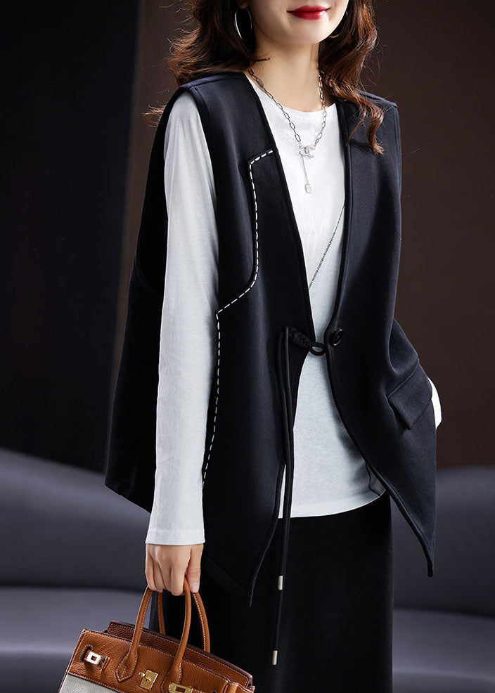 Brief Black Patchwork Button Waistcoat Sleeveless Ada Fashion