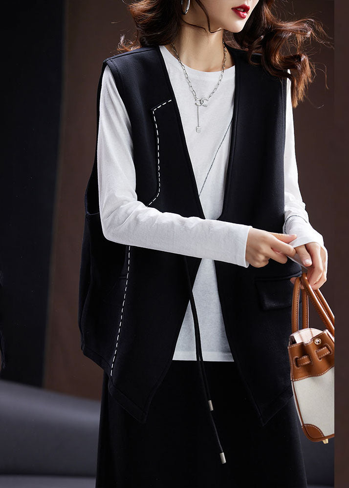 Brief Black Patchwork Button Waistcoat Sleeveless Ada Fashion